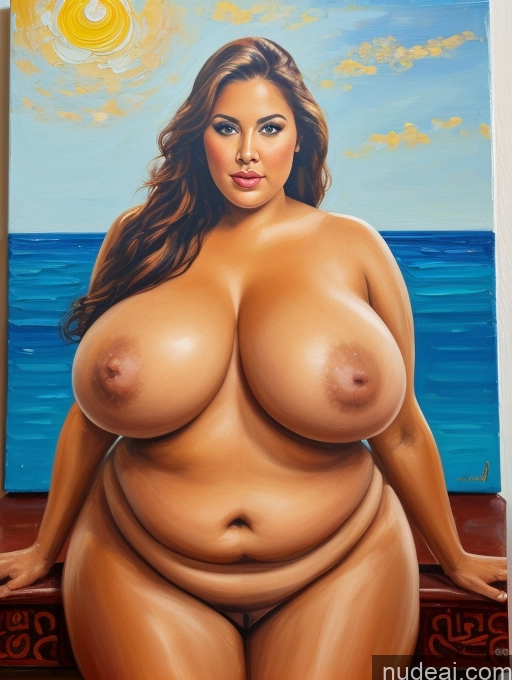 ai nude image of painting of a woman with big breasts sitting on a ledge pics of Miss Universe Model One Perfect Boobs Huge Boobs Big Ass Fat Chubby Big Hips Seductive Ginger Long Hair Painting Arabic Front View Working Out 80s