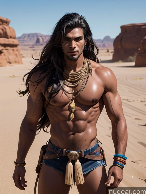 related ai porn images free for Western Superhero Leather Cosplay Desert Native American Long Hair Black Hair Sexy Face 20s Dark Skin Tanned Skin Perfect Body Muscular Jewelry Tribal Traditional