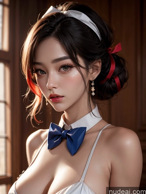 ai nude image of araffed asian woman with a bow tie and a white top pics of Korean Perfect Boobs Bow Tie