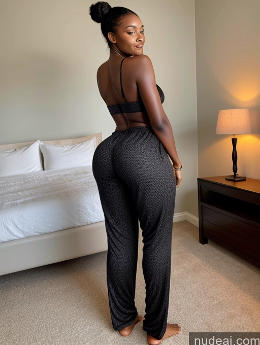 ai nude image of araffe woman in a black top and pants standing in a bedroom pics of Big Ass Hair Bun Back View Pajamas African Bending Over