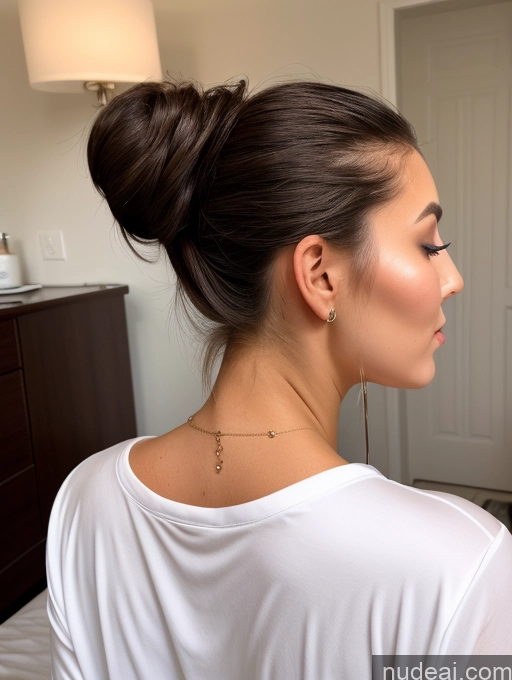 ai nude image of there is a woman with a white shirt and a necklace on her neck pics of Big Ass Hair Bun Back View Pajamas Cumshot