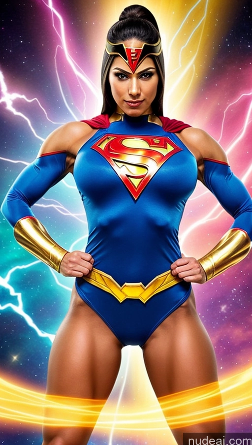 ai nude image of a woman in a superman costume posing for a picture pics of Perfect Boobs Muscular Abs Egyptian Superhero Superheroine Powering Up Cosplay