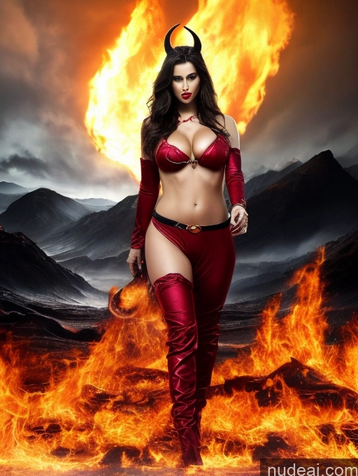 ai nude image of a woman in a red outfit is standing in front of a fire pics of One Perfect Boobs Big Ass Trans Girl With Erect Penis Pubic Hair Perfect Body 40s Sexy Face Black Hair Long Hair Hell Devil