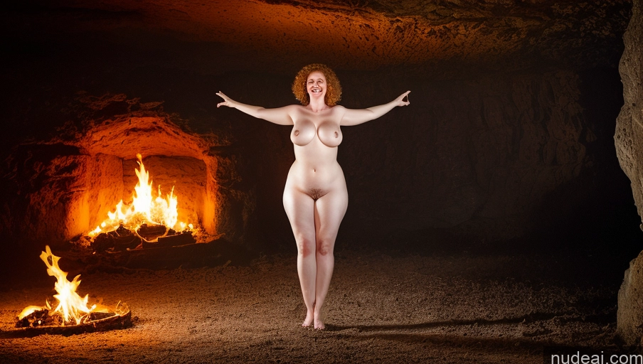 ai nude image of there is a naked woman standing in front of a fire pics of Hell Dark Lighting Nude One Fairer Skin Ginger White Dark Fantasy Happy Milf Busty Thick Chubby Fat Short 40s Curly Hair T-pose