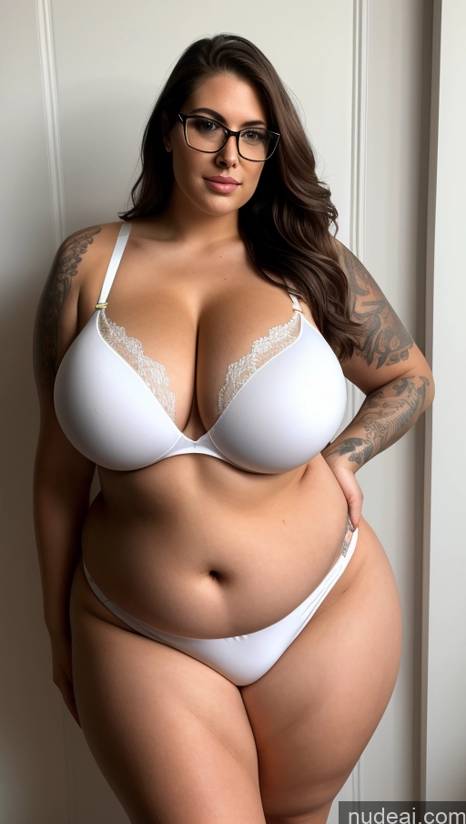 ai nude image of araffe woman in white underwear and glasses posing for a picture pics of Lingerie Model Busty Huge Boobs Tattoos Big Ass Thick Chubby Big Hips Long Legs Tall Perfect Body Bikini Front View White Fairer Skin 20s Perfect Boobs Beautiful Underwear Glasses