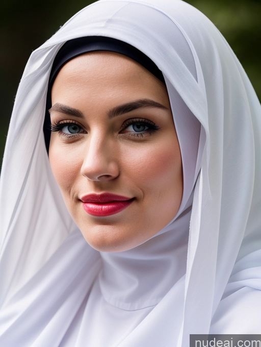 ai nude image of arafed woman in a white hijab with a red lip pics of Perfect Boobs Beautiful Lipstick Perfect Body 30s Sexy Face Pouting Lips Happy Serious Scandinavian Niqab Nun