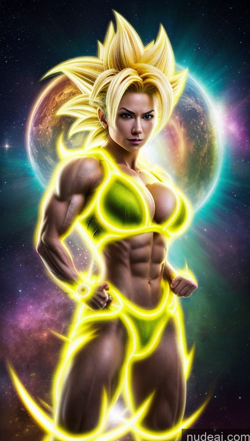 related ai porn images free for Super Saiyan Japanese Powering Up Space Neon Lights Clothes: Yellow Perfect Boobs Muscular Abs