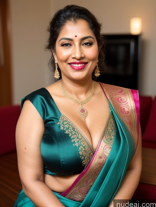 ai nude image of araffe woman in a green sari posing for a picture pics of Milf Busty Beautiful Lipstick Thick Chubby Big Hips Happy Seductive Party Front View Sari Bright Lighting Detailed 50s Ginger Indian Skin Detail (beta) Blouse Jewelry Cleavage Orgasm Slicked