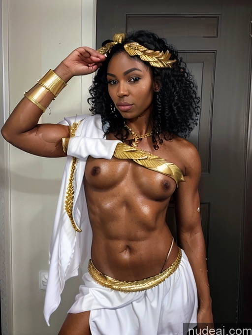 related ai porn images free for Woman Abs Perfect Body Oiled Body 20s Curly Hair African Detailed Menstoga, White Robes, In White And Gold Costumem, Gold Headpiece, Gold Belt, Gold Chain