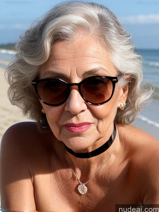 ai nude image of blond woman with glasses on sitting on a beach looking at the camera pics of Small Tits 80s Seductive Nude Milf Beautiful Sunglasses Small Ass Oiled Body German One Tanned Skin Pouting Lips White Hair Curly Hair Beach Close-up View Choker