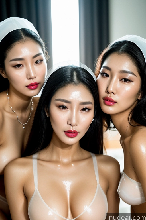 ai nude image of three asian women in lingersuits posing for a picture pics of Miss Universe Model Lipstick Oiled Body Cumshot Pearl Jewelry Transparent Partially Nude Nun Korean Pouting Lips 70s