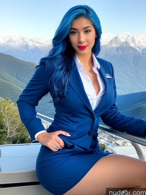 ai nude image of arafed woman in a blue suit and white shirt posing for a picture pics of Woman One Huge Boobs Skinny Big Ass 18 Blue Hair Long Hair White Skin Detail (beta) Trans Girl With Erect Penis Mountains Lipstick Working Out Flight Attendant