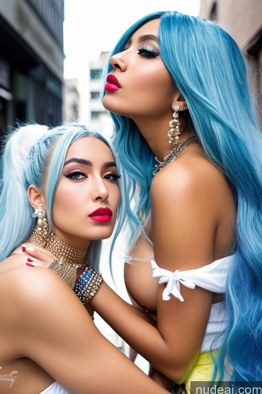 One Huge Boobs Skinny Big Ass 18 Blue Hair Long Hair White Skin Detail (beta) Lipstick Street Pearl Jewelry Front View Woman Head Big Hips Cosplay Trans Girl With Erect Penis