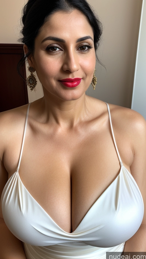 related ai porn images free for Woman One Huge Boobs Beautiful Lipstick Fairer Skin 40s Black Hair Slicked Close-up View Detailed Simple Sari Cleavage White