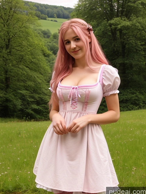 ai nude image of arafed woman in a pink dress standing in a field pics of Small Tits Beautiful 18 Long Hair Pink Hair British Front View Small Ass Dirndl