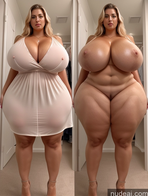 ai nude image of araffed woman with huge breasts posing in a white dress pics of Model Busty Huge Boobs Perfect Boobs Beautiful Big Ass Perfect Body 20s Sexy Face Blonde Long Hair White Mirror Selfie Changing Room Close-up View Nude Bikini Blouse Bra Dress Cleavage Topless Bright Lighting Onoff Detailed