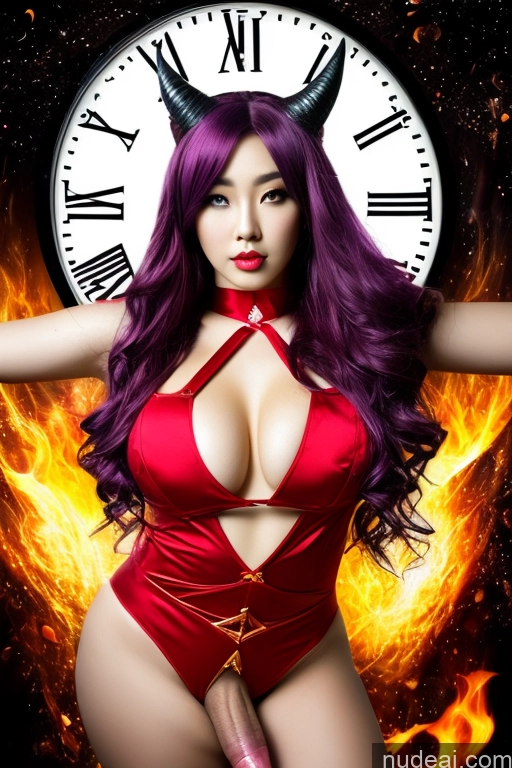 One Perfect Boobs Big Ass Big Hips Head 18 Purple Hair Long Hair Cosplay Korean Surrealist Chubby Meadow Model Devil Trans Girl With Erect Penis