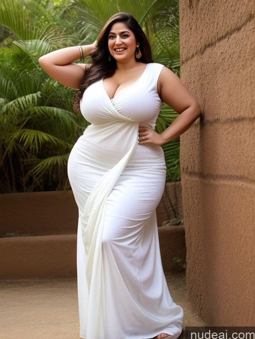 ai nude image of a pregnant woman in a white dress posing for a picture pics of Huge Boobs Big Ass Abs Thick Chubby Big Hips Fairer Skin Brunette Indian Long Hair Front View Laughing Salwar