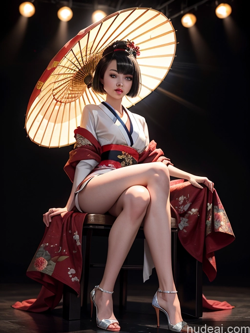 ai nude image of araffe woman in a kimono sitting on a chair with a parasol pics of Model One 18 Black Hair Short Hair Chinese Stage High Heels Beautiful Geisha