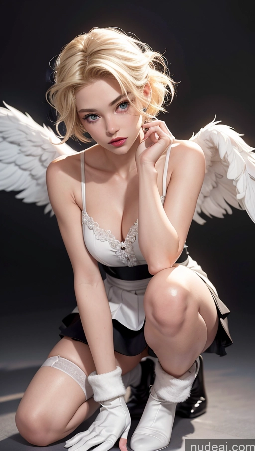 related ai porn images free for Skinny 18 Beautiful Dark Fantasy Close-up View Perfect Body Fairer Skin Blonde Pixie Swedish Angel Bows Gloves Mini Skirt Stockings Squatting