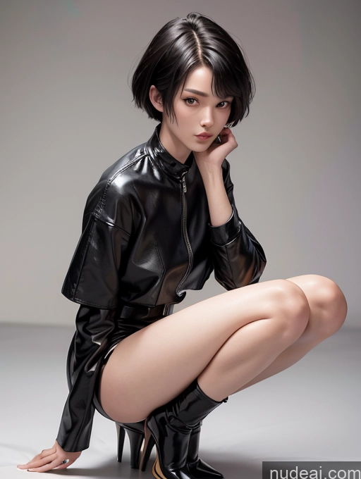 related ai porn images free for Model One Skinny 18 Black Hair Short Hair Leather High Heels Japanese