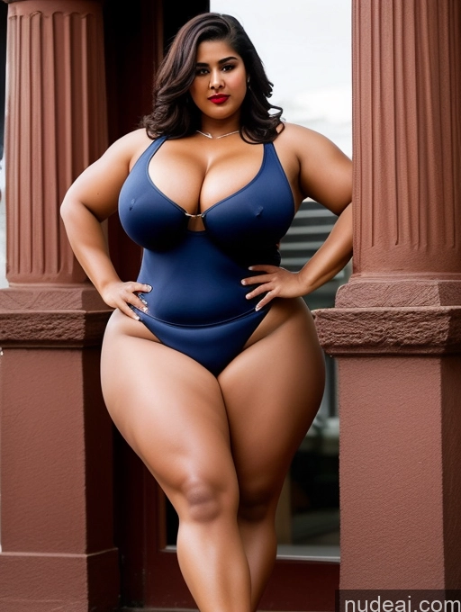 ai nude image of a woman in a blue swimsuit posing for a picture pics of Huge Boobs Muscular Big Ass Abs Chubby Big Hips Indian 18 Seductive Lipstick Superhero