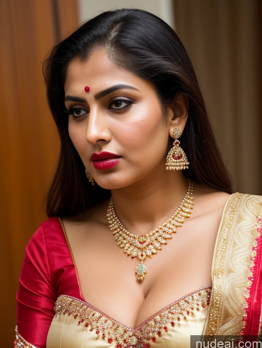 ai nude image of araffe woman in a red and gold sari with a necklace and earrings pics of Huge Boobs Muscular Big Ass Abs Chubby Big Hips 18 Lipstick Indian Traditional Sari Salwar Cleavage Jewelry Diamond Jewelry Gold Jewelry Pearl Jewelry Angry