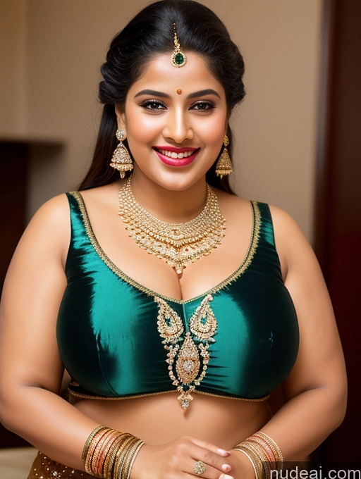 ai nude image of araffe woman in a green blouse and gold jewelry posing for a picture pics of Huge Boobs Muscular Big Ass Abs Chubby Big Hips 18 Lipstick Indian Traditional Sari Salwar Diamond Jewelry Gold Jewelry Jewelry Pearl Jewelry Laughing Happy Seductive Cleavage Transparent