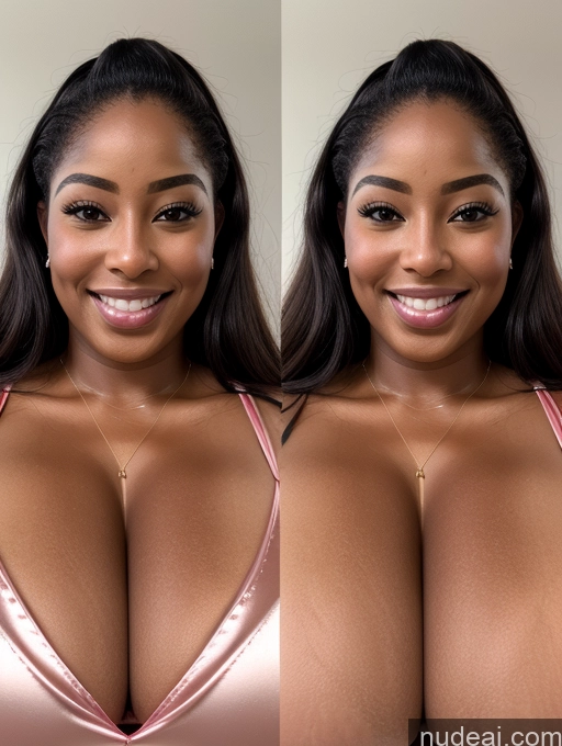 ai nude image of arafed woman with a big breast and a smile on her face pics of Huge Boobs Perfect Boobs Beautiful Long Hair Laughing African Cleavage 30s Happy Satin Close-up View Busty Onoff