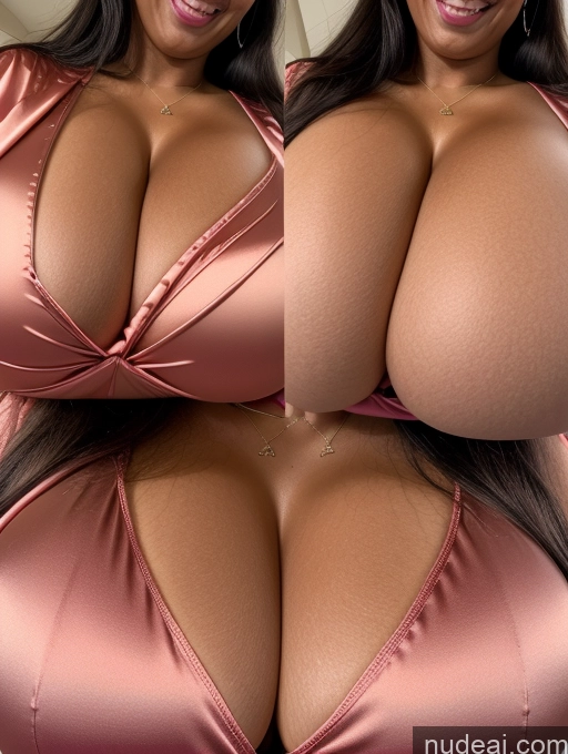 ai nude image of araffed woman in a pink bikini posing for a picture pics of Huge Boobs Perfect Boobs Beautiful Long Hair Laughing African Cleavage 30s Happy Satin Close-up View Busty Onoff