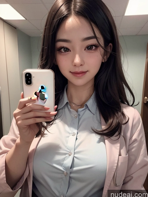 ai nude image of araffe woman taking a selfie in a mirror with a cell phone pics of Korean Perfect Boobs Doctor Mirror Selfie Happy