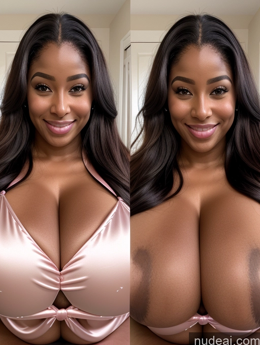 ai nude image of araffed woman with big breasts posing for a picture pics of Perfect Boobs Beautiful Long Hair Laughing African Cleavage 30s Happy Satin Close-up View Busty Onoff Microkini Huge Boobs