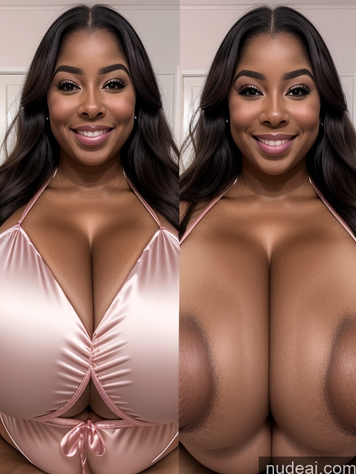 ai nude image of arafed woman with big breasts posing for a picture pics of Perfect Boobs Beautiful Long Hair Laughing African Cleavage 30s Happy Satin Close-up View Busty Onoff Microkini Huge Boobs