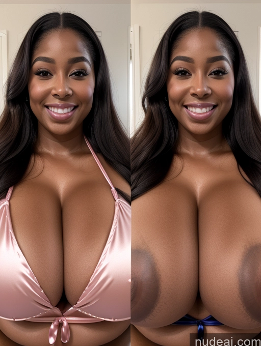 ai nude image of arafed woman with big breasts showing off her big boobies pics of Perfect Boobs Beautiful Long Hair Laughing African Cleavage 30s Happy Satin Close-up View Busty Onoff Microkini Huge Boobs