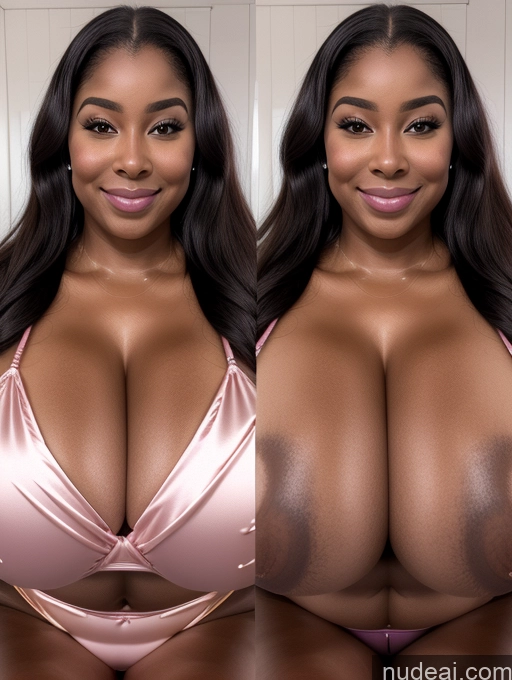 ai nude image of arafed woman with big breasts posing for a picture pics of Perfect Boobs Beautiful Long Hair Laughing African Cleavage 30s Happy Satin Close-up View Busty Onoff Microkini Huge Boobs