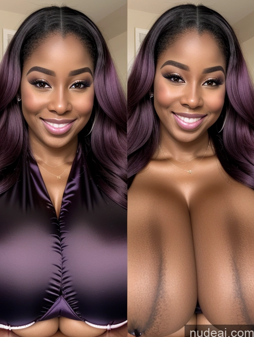 ai nude image of arafed woman with big breasts and a purple bra pics of Perfect Boobs Beautiful Long Hair Laughing African Cleavage 30s Happy Satin Close-up View Busty Onoff Microkini Huge Boobs Purple Hair