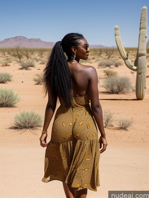 ai nude image of there is a woman walking in the desert with a cactus in the background pics of 30s Black Hair African Sundress Big Ass Desert Back View Ponytail