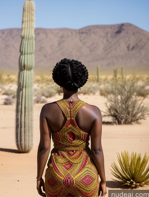 ai nude image of there is a woman standing in the desert looking at a cactus pics of 30s Black Hair African Sundress Big Ass Desert Back View Pixie