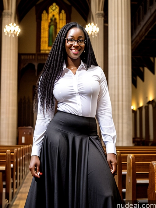 ai nude image of there is a woman standing in a church with a skirt on pics of 30s Black Hair African Big Ass Long Hair Glasses Long Skirt Blouse Church