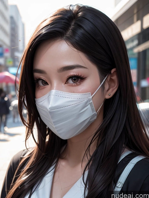 ai nude image of arafed woman wearing a face mask on a city street pics of Korean Perfect Boobs Face Mask Street