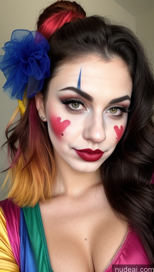 ai nude image of a close up of a woman with makeup and a clown make up pics of 18 Perfect Boobs Pubic Hair Lipstick Pouting Lips Black Hair Clown