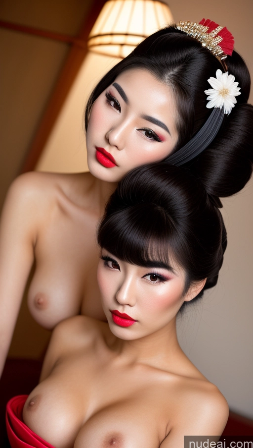 ai nude image of two asian women with very big breasts posing for a picture pics of Perfect Boobs Pubic Hair Lipstick Pouting Lips Black Hair Geisha Nude 18