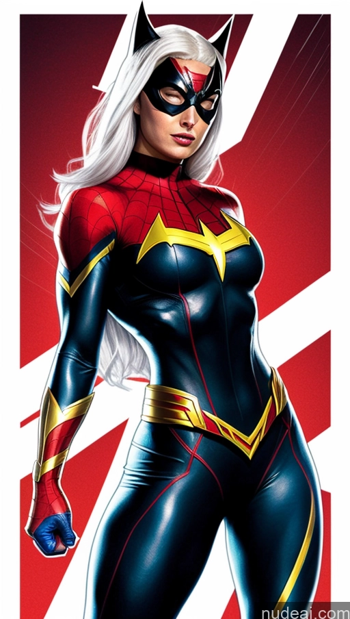 ai nude image of a woman in a black and red costume with a cat mask pics of Power Rangers Captain Marvel Black Cat Batwoman Spider-Gwen Mary Thunderbolt Bodybuilder Busty Muscular Abs Powering Up