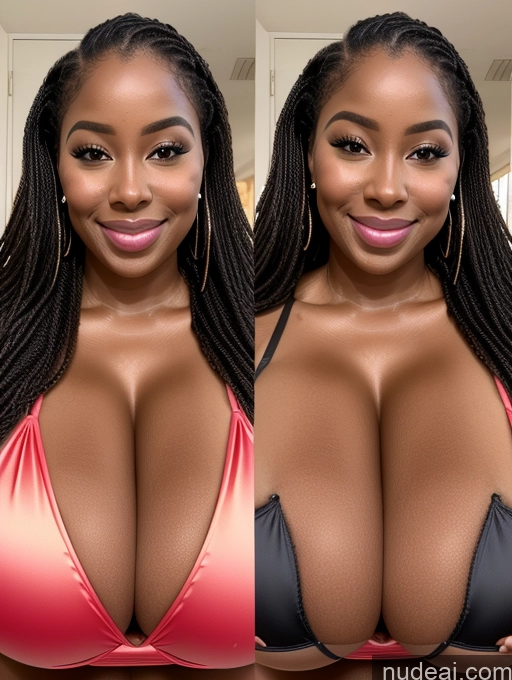 ai nude image of there is a woman with a big breast posing for a picture pics of One Busty Huge Boobs Perfect Boobs Beautiful Long Hair 30s Happy Laughing Ginger African Close-up View Microkini Satin Cleavage Onoff