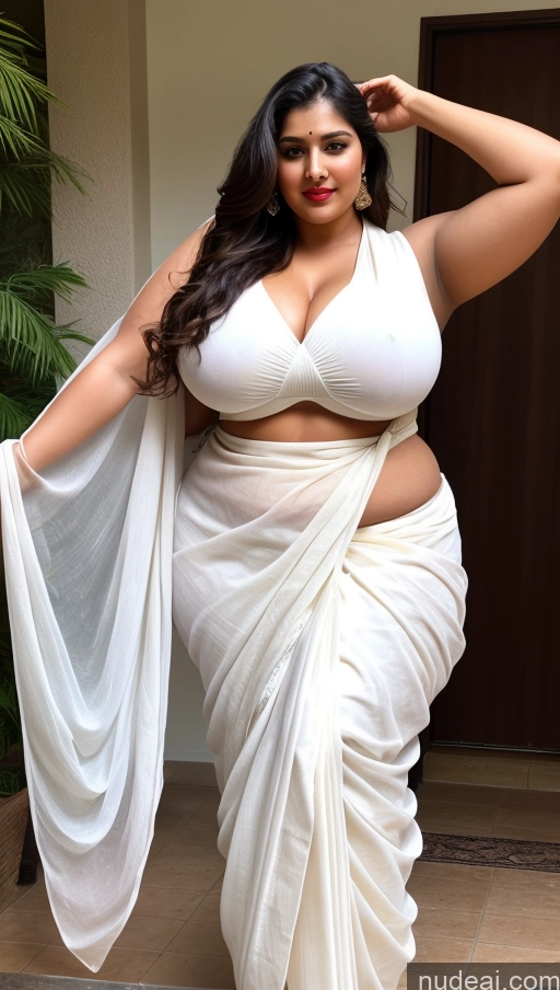 ai nude image of a woman in a white sari posing for a picture pics of Huge Boobs Big Ass Abs Chubby Lipstick Fairer Skin Indian Sari Long Hair