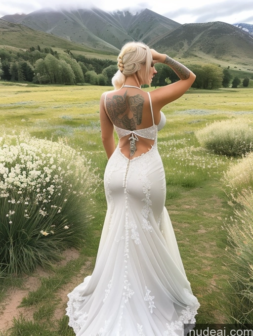 ai nude image of a woman in a wedding dress standing in a field of flowers pics of Bimbo Perfect Boobs Beautiful Tattoos Lipstick Big Ass Perfect Body Fairer Skin 20s Blue Hair Slicked Persian Wedding Diamond Jewelry Meadow