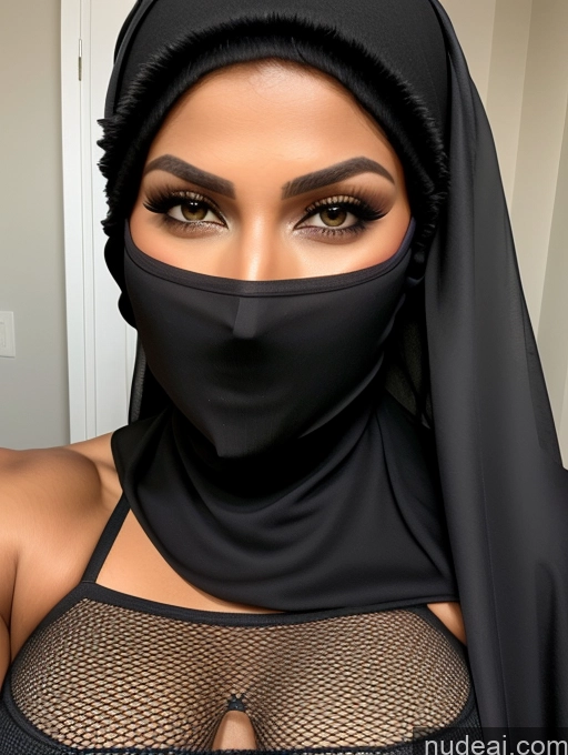 ai nude image of a close up of a woman wearing a black veil and a black bra pics of Miss Universe Model Busty Perfect Boobs Abs Muscular Soft + Warm Niqab Fishnet