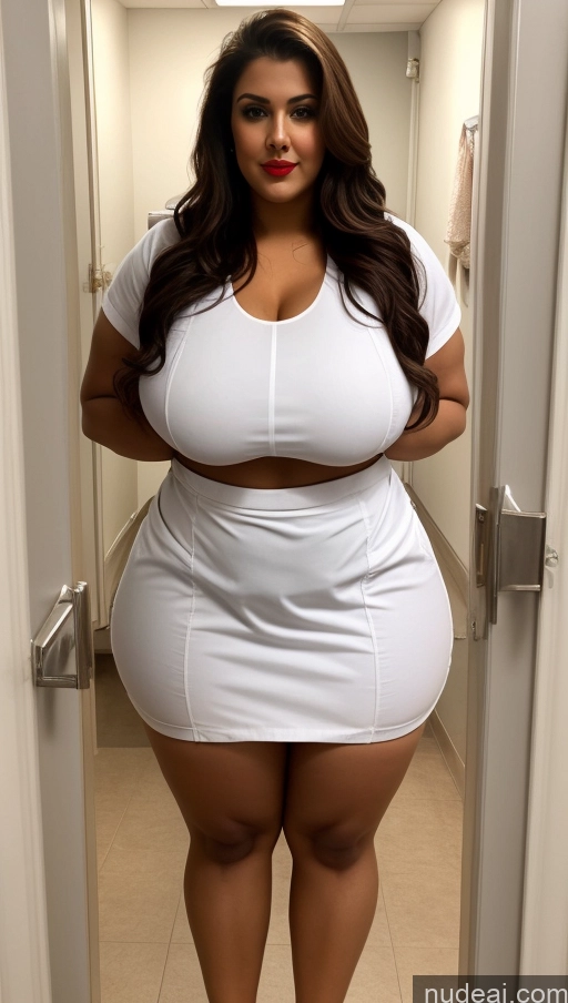 ai nude image of a woman in a white dress is standing in a hallway pics of Huge Boobs Big Ass Abs Chubby Fairer Skin Long Hair Lipstick Front View Indian Changing Room Nurse