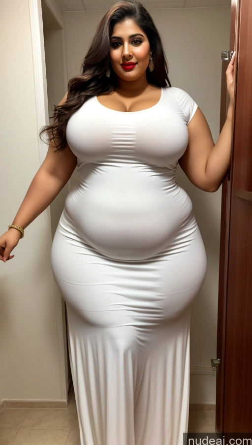 ai nude image of a pregnant woman in a white dress standing in a doorway pics of Huge Boobs Big Ass Lipstick Abs Chubby Fairer Skin Long Hair Indian Front View Changing Room Salwar