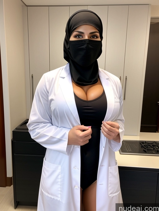 ai nude image of arafed woman in a lab coat and a black mask pics of Busty Perfect Boobs Beautiful Muscular Turkish Soft + Warm Lab Coat Niqab Abs